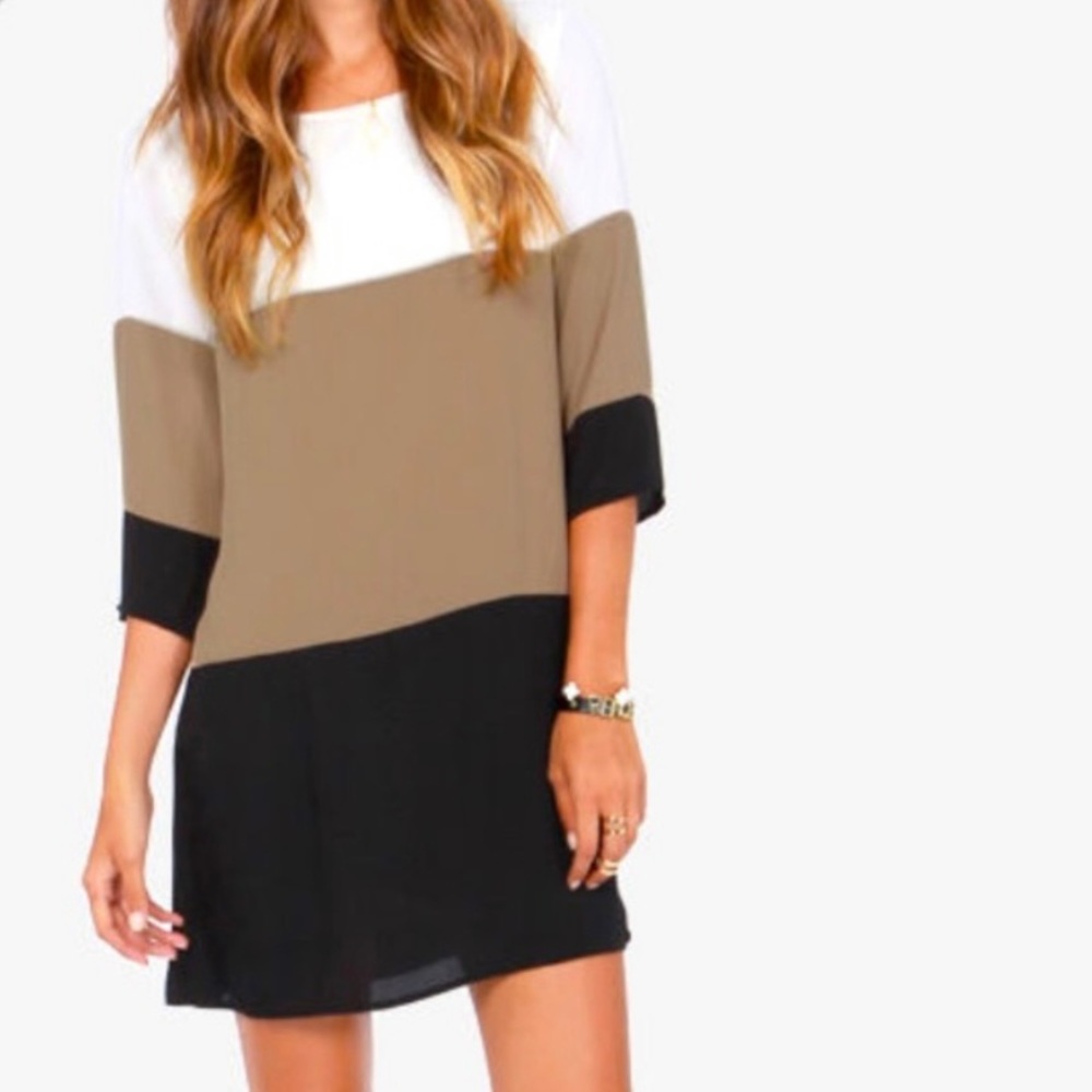 Lulus Citrus Grove Taupe Color Block Shift Dress - image 1